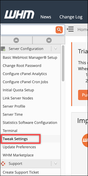 Opção Ajustar Configurações no painel de navegação.