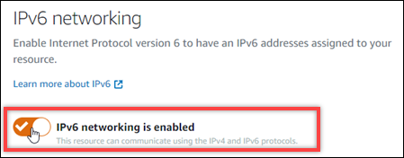 Desative IPv6 no console do Lightsail.