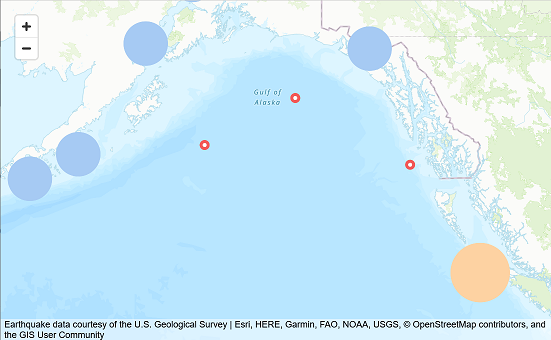 Map showing earthquake data points in the Gulf of Alaska and surrounding areas.