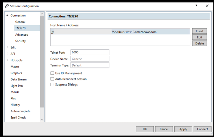 Especifique o nome do host e configure a porta.