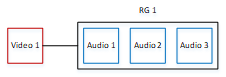 Diagram showing a box labeled "RIG 1" containing four smaller boxes: "Video 1" and three "Audio" boxes.