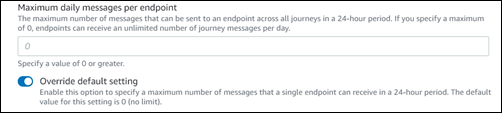 Caixa de texto do número máximo de mensagens diárias por valor de endpoint e como substituí-lo.