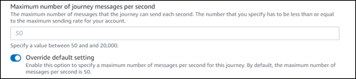 A caixa de texto para o valor do número máximo de mensagens de viagem por segundo e como substituí-lo.