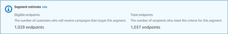 A estimativa do segmento mostrando os endpoints disponíveis e os endpoints elegíveis.