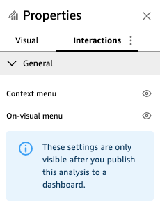 Properties panel showing General section with Context menu and On-visual menu options.