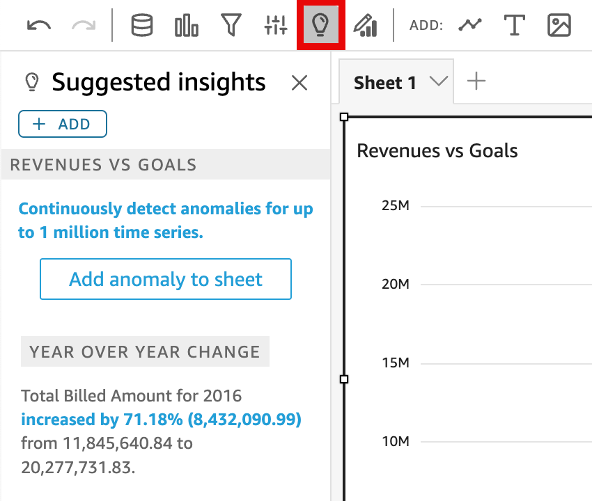 Painel de insights com sugestões de insights.