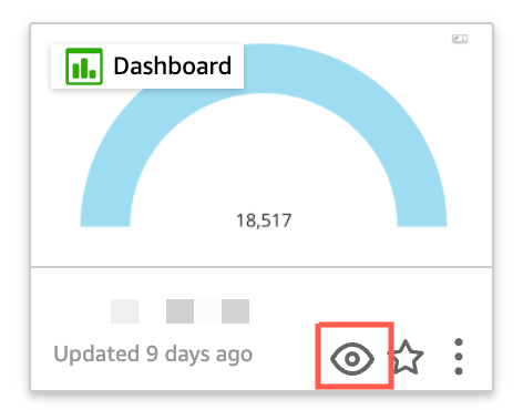 Dashboard widget showing a gauge with 18,517 and icons for view, favorite, and options.