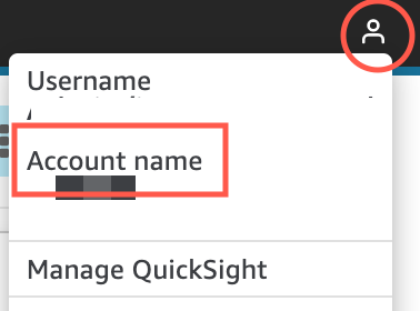 Account name field highlighted in a user profile dropdown menu.