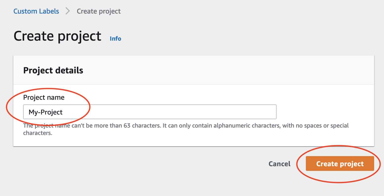 Formulário de interface do usuário para criar um novo projeto chamado “My-Project” com um campo para inserir o nome do projeto e cancelar ou criar botões de projeto.