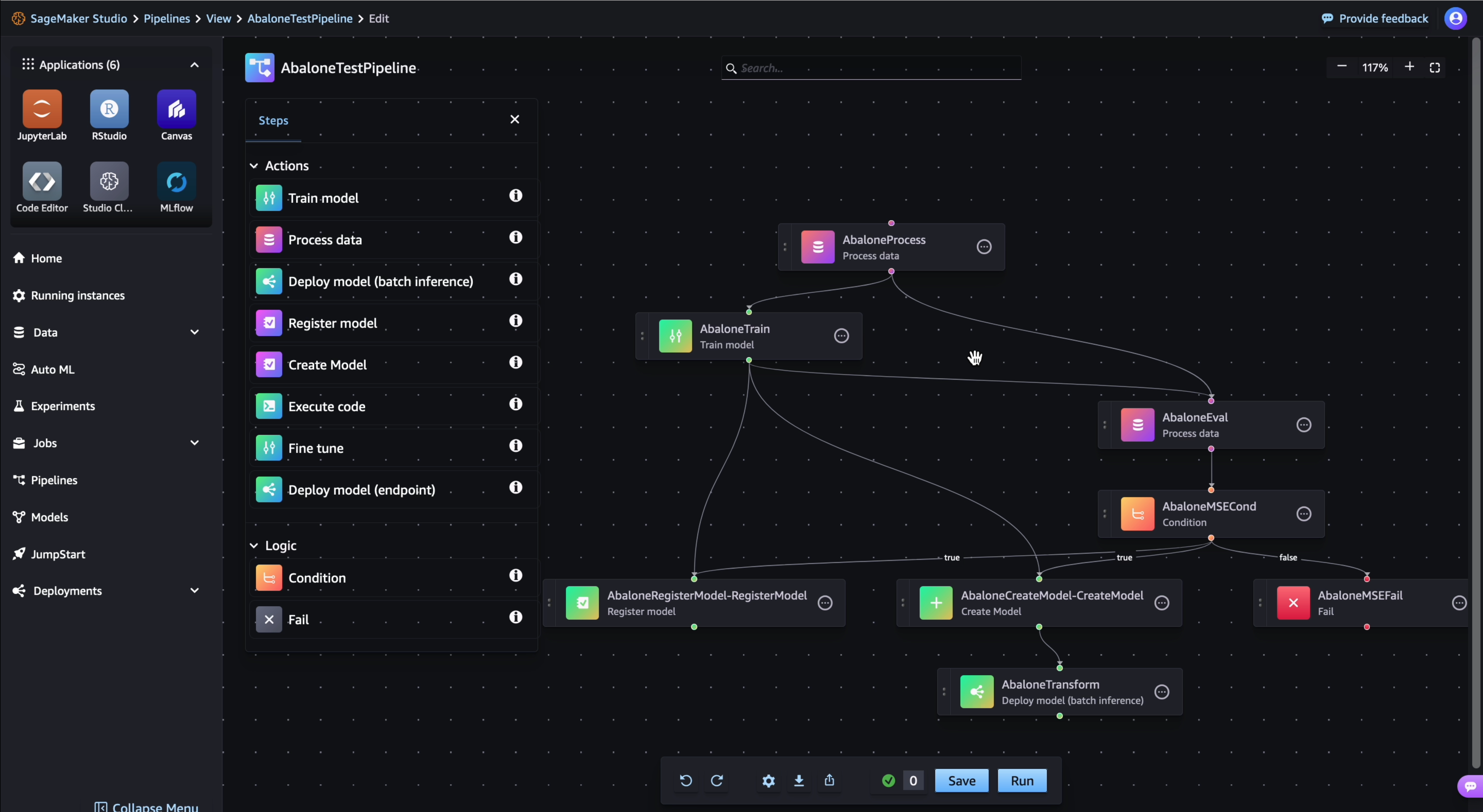 Um gráfico acíclico dirigido (DAG, directed acyclic graph) de um exemplo de pipeline.