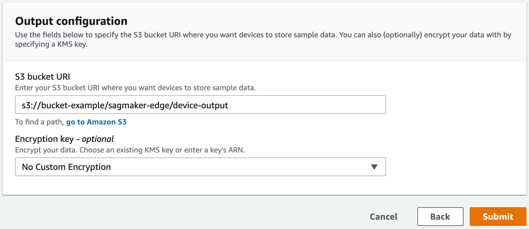 Exemplo de página de configuração de saída no console.