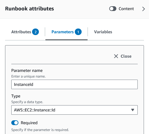 Crie um parâmetro para seu runbook