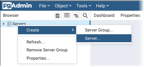 在 pgAdmin 上添加服务器。