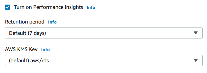 在使用控制台创建数据库实例或多可用区数据库集群期间打开 Performance Insights