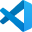 Visual Studio Code logo, a stylized blue square with rounded corners and angled edges.