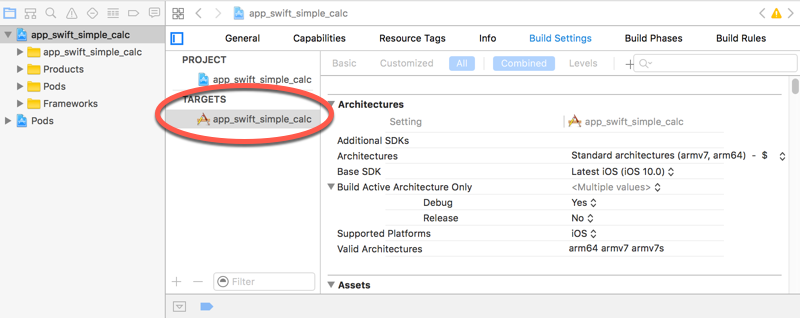 在 Xcode 中找到目标。