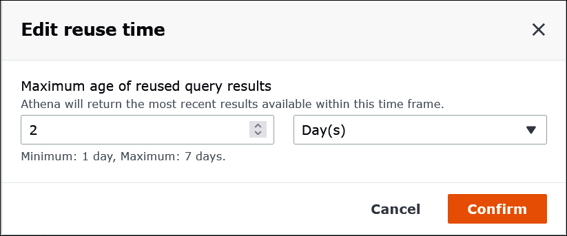 将查询结果重用配置为最大两天。