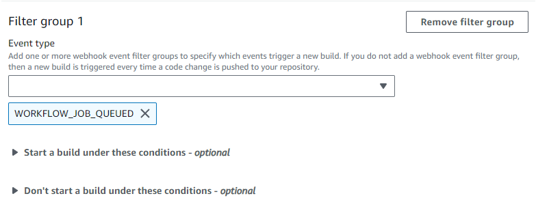 将配置构建为仅由 Action GitHub s 工作流程作业事件触发。