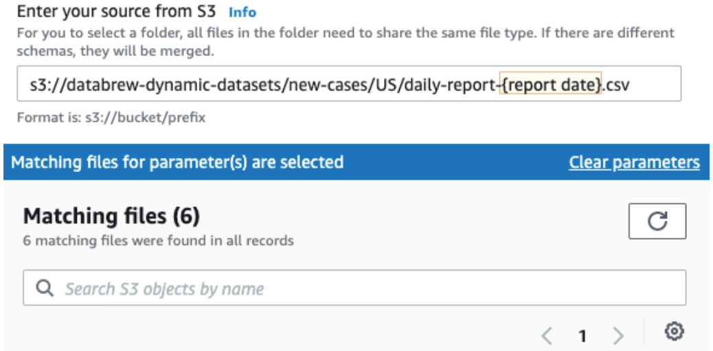 S3 source input field with a file path and matching files count displayed below.