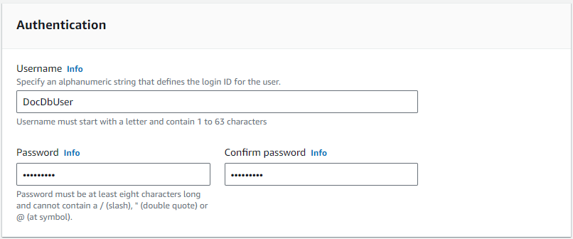 Authentication form with username and password fields, including input requirements.