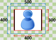 Blue 3D snowman-like figure centered within nested squares on a checkered background.