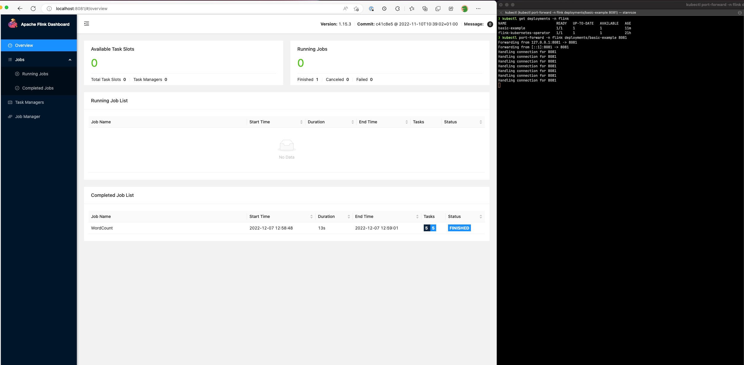 Flink 控制面板用户界面示例