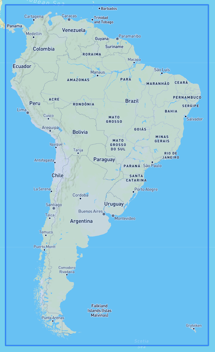 Map of South America showing countries, major cities, and Brazilian states.