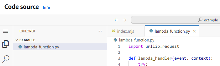 Lambda 控制台代码编辑器。