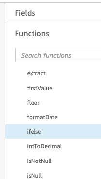 List of functions in the Functions pane, with "ifelse" highlighted.