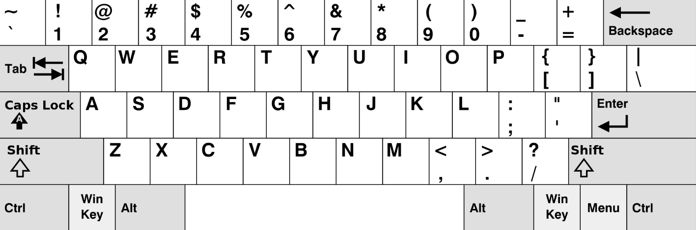 Standard QWERTY keyboard layout showing alphanumeric keys and special characters.