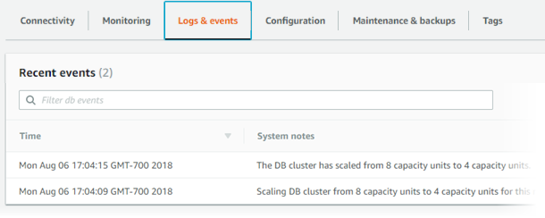 檢視 Aurora Serverless v1 資料庫叢集容量設定