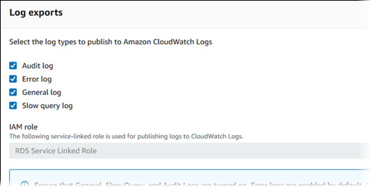 選擇要發佈到 CloudWatch logs 的日誌類型