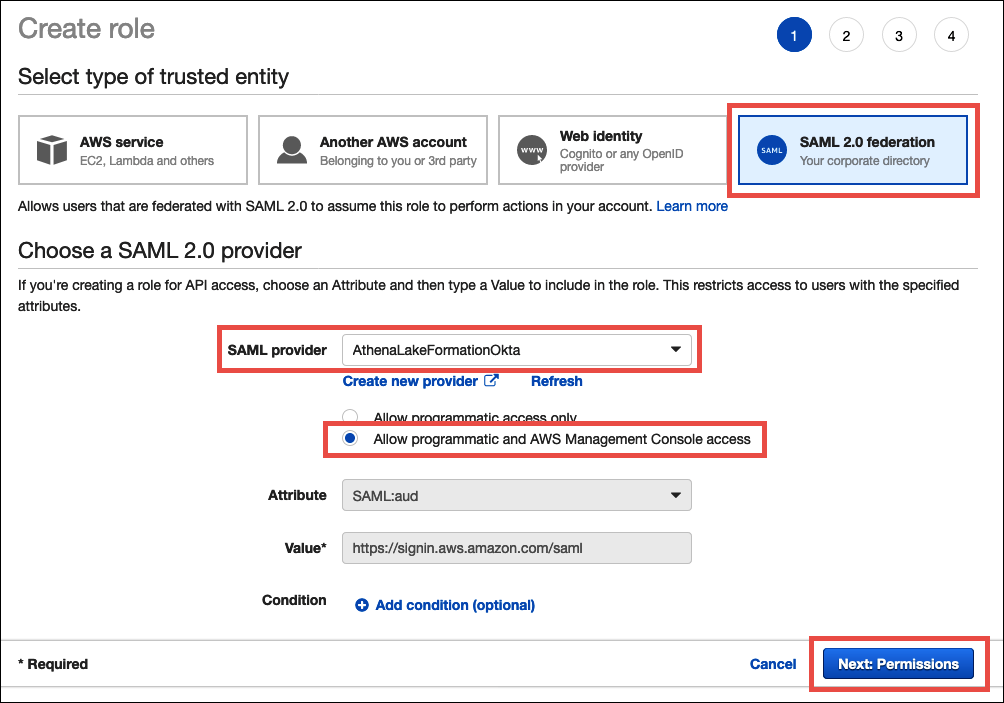 配置IAM角色以使用 SAML 2.0。