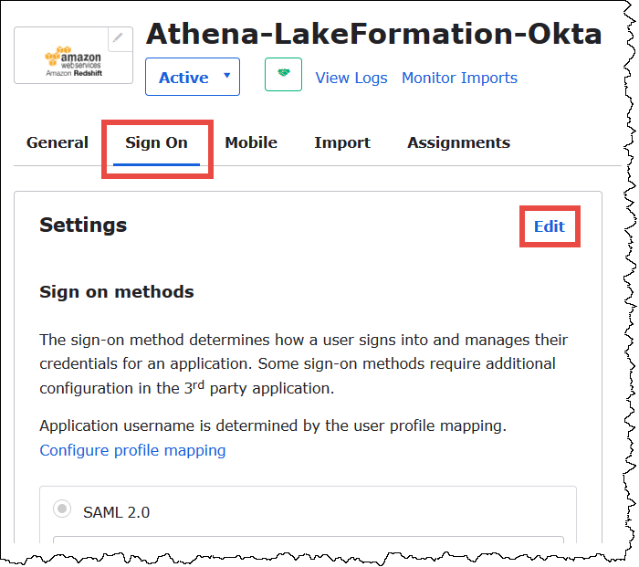 編輯 Okta 應用程式。