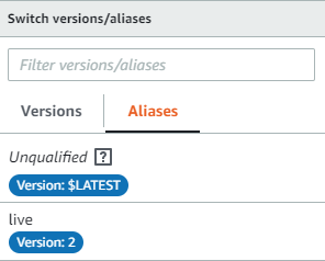 CodeDeploy 主控台的別名區段。