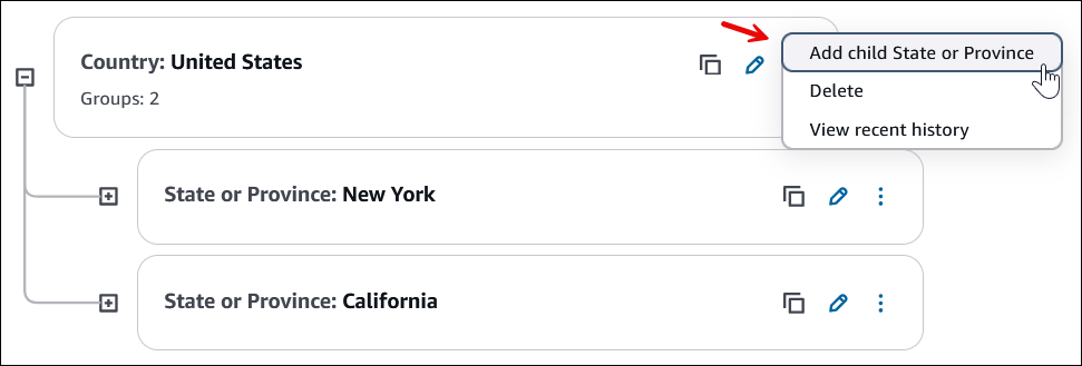 層級 2 的新增子選項 新增子州或省。