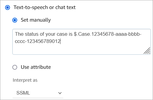 包含自訂欄位狀態 ID text-to-speech的訊息。