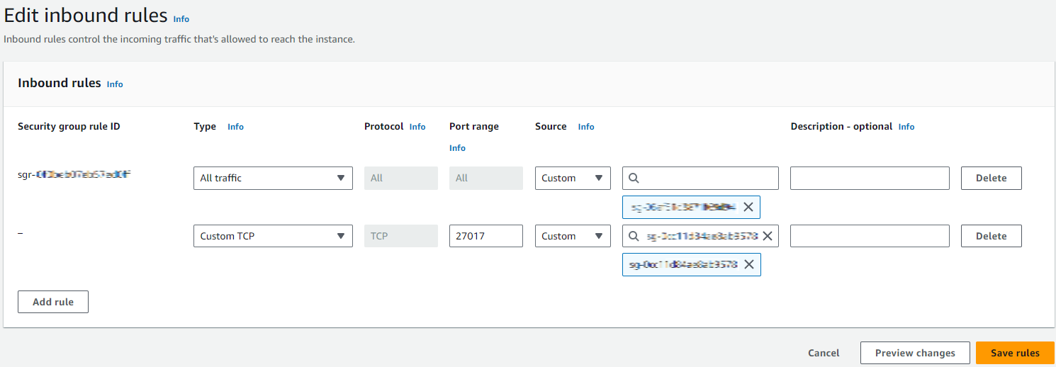 映像：Amazon EC2 編輯傳入規則對話方塊