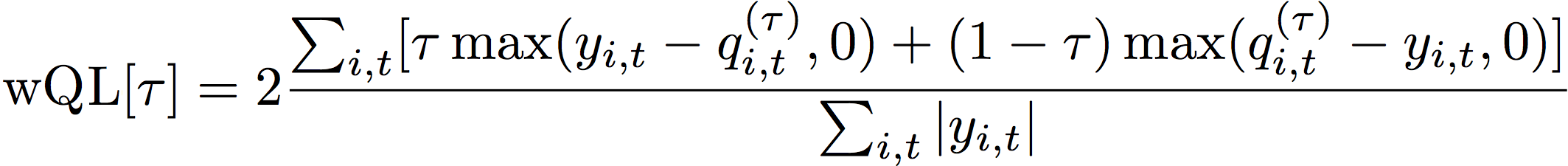 Mathematical equation for weighted quantile loss function with tau parameter.