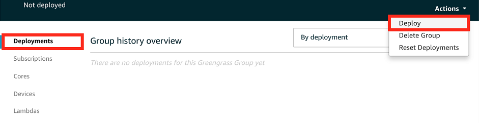 此群組頁面反白顯示 [Deployment (部署)] 和 [Deploy (部署)]。