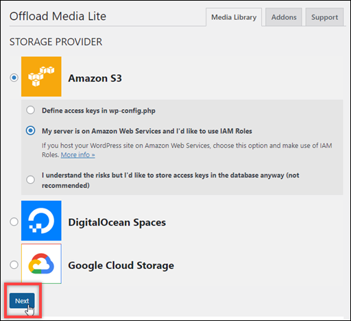 WP Offload Media 頁面。