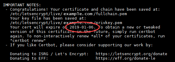 Let's Encrypt 憑證續約日期。