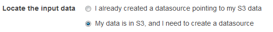 Radio button options for locating input data, with the second option selected.