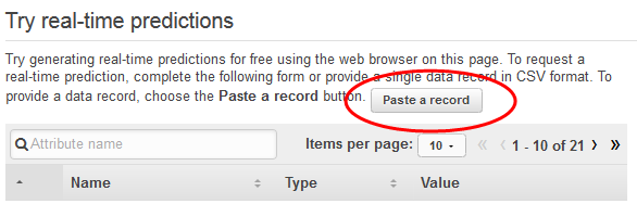 Button labeled "Paste a record" highlighted in a web interface form.