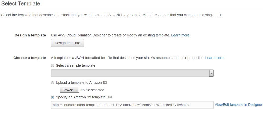 CloudFormation Select Template (選取範本) 頁面