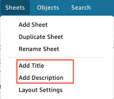 Sheets menu options including Add Sheet, Duplicate Sheet, Rename Sheet, and Layout Settings.