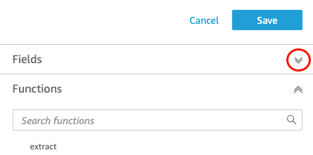 Fields and Functions sections with a search bar and "extract" function visible.