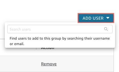 Add User button with search field for finding users by username or email.