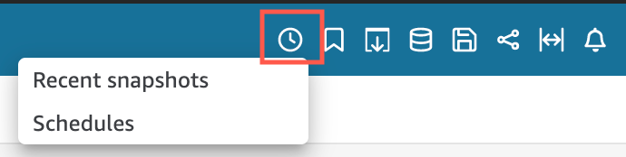 Clock icon highlighted in a toolbar with other icons for various functions.