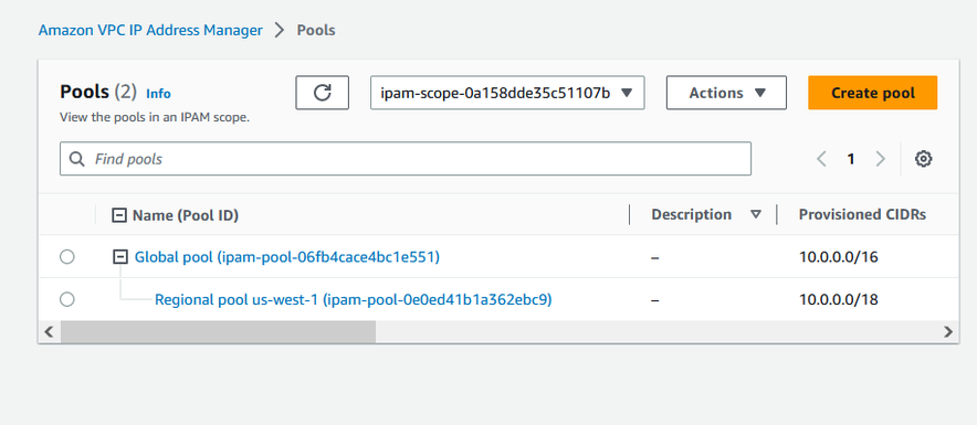 池查看IPAM控制台中包含兩個池。